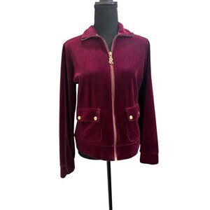 Lauren Ralph Lauren Women’s Burgundy Full Zip Velour Sweater Size M